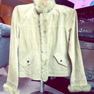 GREEN SUEDE JACKET WITH RABBIT FUR!